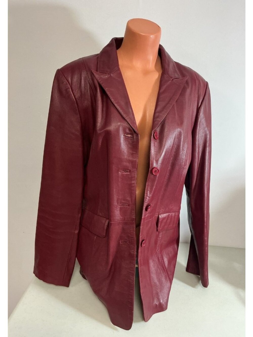 Red Leather Jacket Retro Coat Womens Large